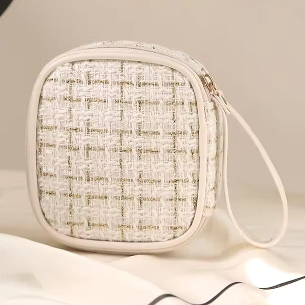 CB5386 Tweed Cosmetic Pouch – Travel Makeup Bag Zipper Organizer