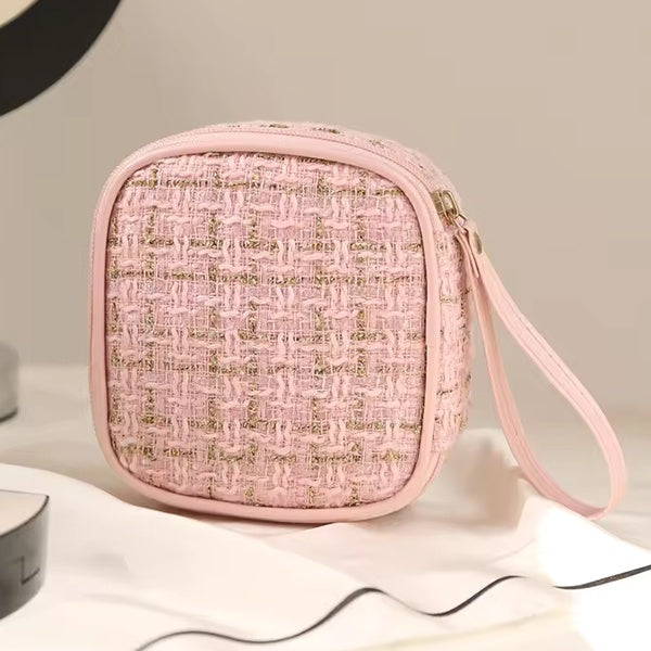 CB5386 Tweed Cosmetic Pouch – Travel Makeup Bag Zipper Organizer