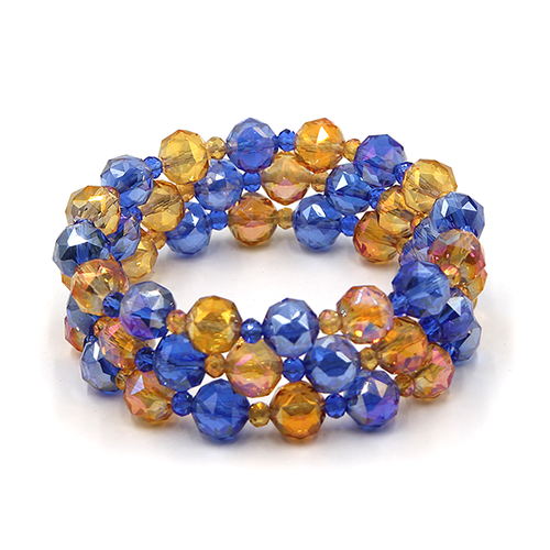 3PC Glass Bead Bracelet Set Orange Blue Stretch Stackable Fashion Jewelry