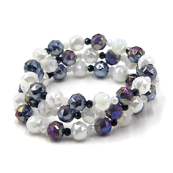 3PC Glass Bead Bracelet Set Orange Blue Stretch Stackable Fashion Jewelry