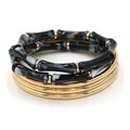 5 Piece Bamboo Style Link Gold Tone Bangle Set Gold Black For Women