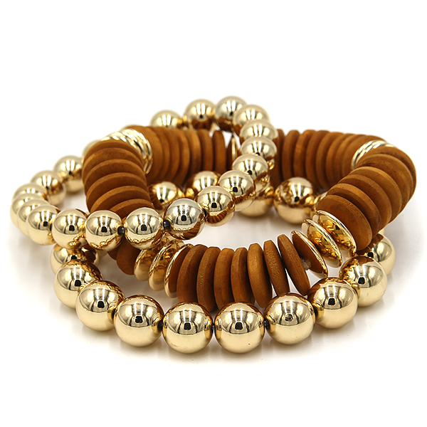 Gold Bead Stretch Bracelet Stack 3pc Set Boho Disc Heishi Layering Jewelry Gift
