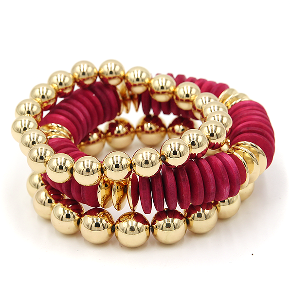 Gold Bead Stretch Bracelet Stack 3pc Set Boho Disc Heishi Layering Jewelry Gift