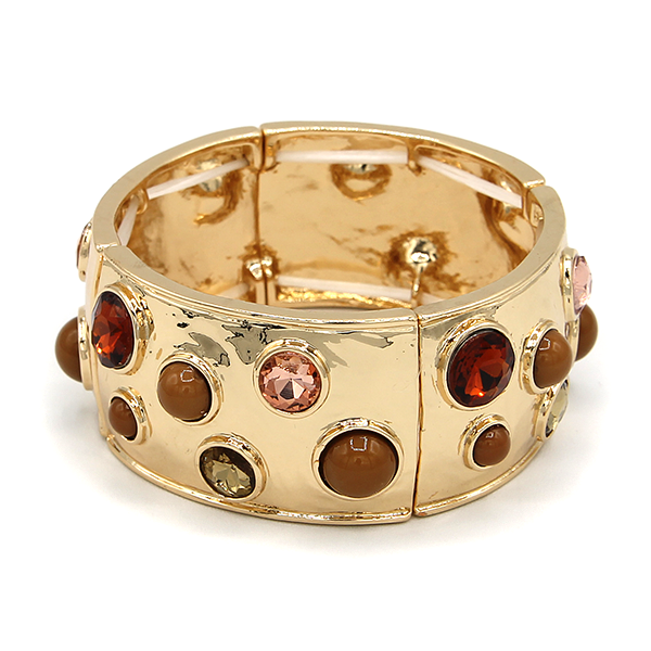 Chunky Hammered Gold Cuff Bracelet Natural Stone Statement Bangle Boho Jewelry