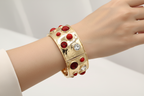 Chunky Hammered Gold Cuff Bracelet Natural Stone Statement Bangle Boho Jewelry
