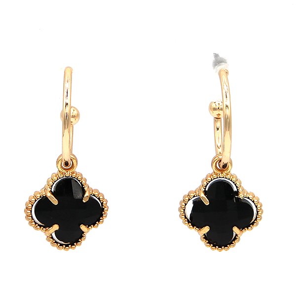 Hoop Clover Stone Earrings Lucky Four-Leaf Dainty Gold Silver Jewelry