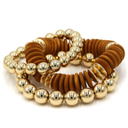 3pc Layered Bead & Disc Stretch Bracelet Set | Stackable Boho Jewelry