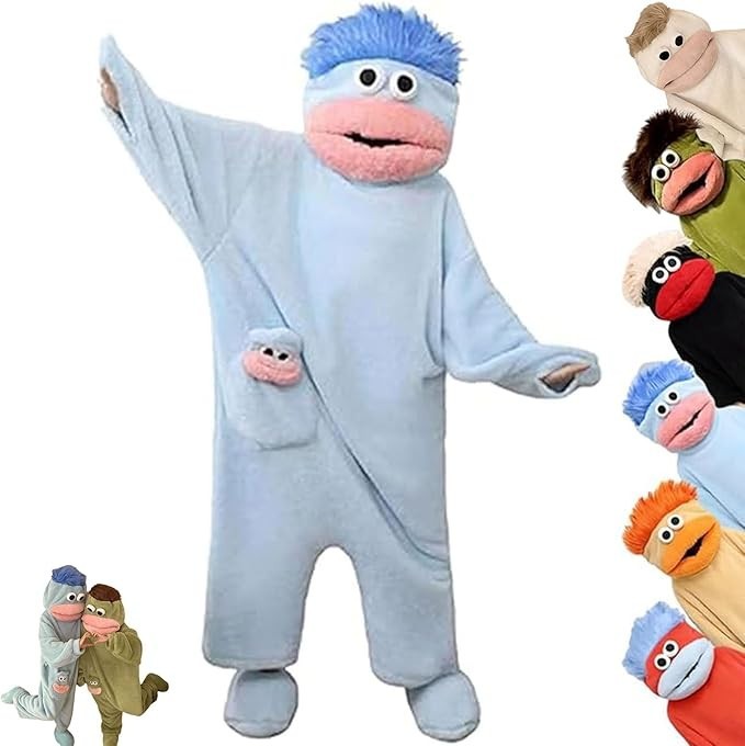 Blue Big Mouth Funny Adult  - Cozy Fleece Jumpsuit Sleepwear Gift