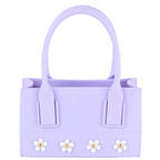 Viola Flower Accent Mini Box Bag Structured Floral Top Handle Handbag