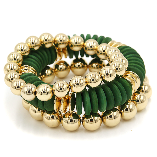 3pc Layered Bead & Disc Stretch Bracelet Set | Stackable Boho Jewelry