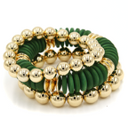 3pc Layered Bead & Disc Stretch Bracelet Set | Stackable Boho Jewelry
