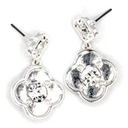 Clover Clear Glass Stone Earrings Gold Silver Two-Tone Lucky Flower Dr