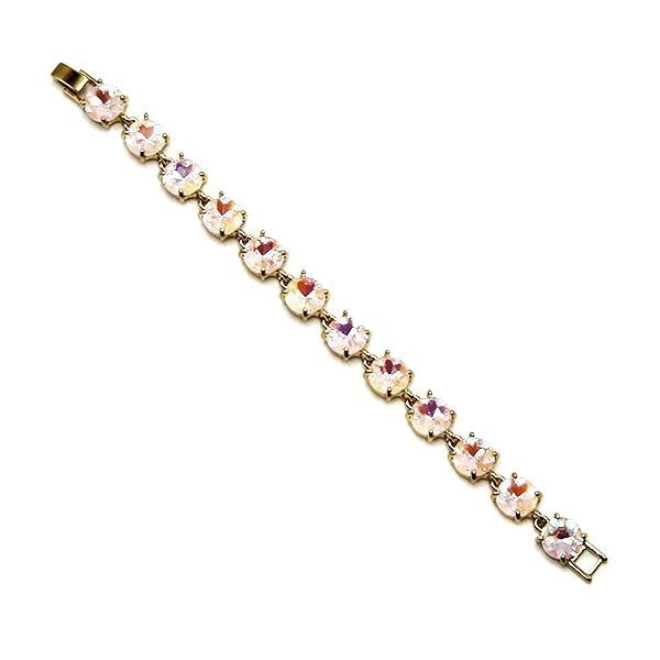 CNC Square Back Gemstone Link Bracelet Purple Stones Silver Tone Fashi
