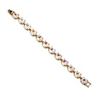 CNC Square Back Gemstone Link Bracelet Purple Stones Silver Tone Fashi