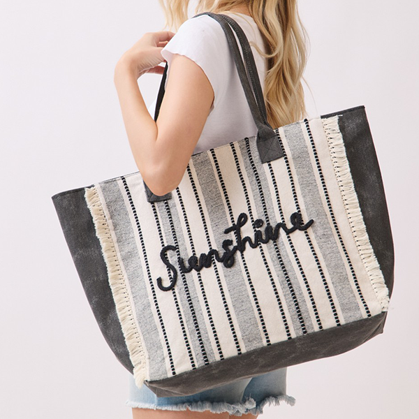 Toami Vintage Sunshine Stripe Fringe Tote Bag Beach Shopper Boho Large