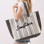 Toami Vintage Sunshine Stripe Fringe Tote Bag Beach Shopper Boho Large
