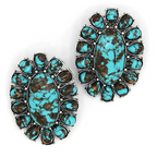 Western Stone Cluster Concho Earrings Silver Red White Turquoise Boho
