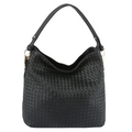 Woven Braided Fashion Hobo Bag Black Cream Brown Large Slouchy Shoulde