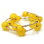 3pc Marble Orb Bead Stretch Bracelet Set Gold Tone Round Ball Bangles