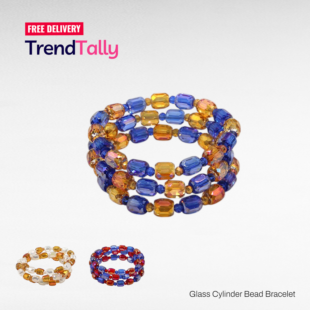 3PC Glass Cylinder Bead Bracelet Set Stackable Stretch Women Fashion J