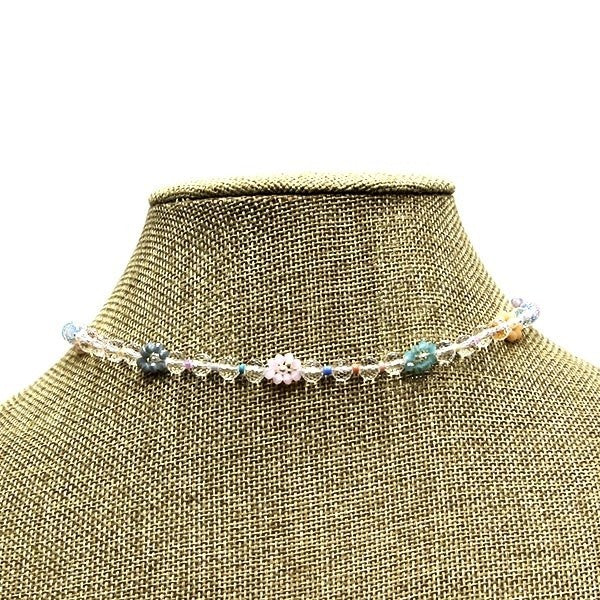 Frenzy Floral Clear Bead Choker Necklace Transparent Beaded Fashion Je