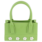 Viola Flower Accent Mini Box Bag Structured Floral Top Handle Handbag