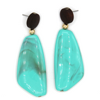 Handcrafted Wood Resin Drop Earrings Glossy Marble Style Geometric Dan