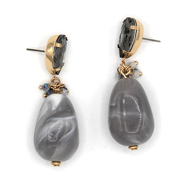 Luxury Gold Frame Gem Resin Teardrop Earrings Dangle Faceted Stone Acc