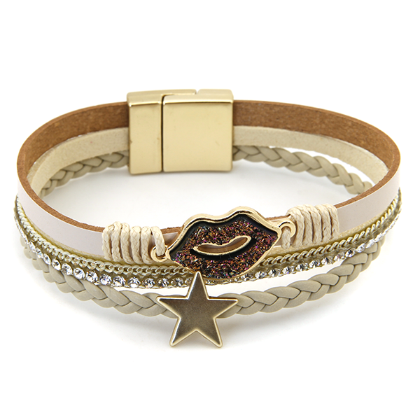 Viola 3 Stack Bracelet Set Glitter Lips Rhinestone Natural Beaded West