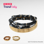 5Pc Gold Bamboo Bangle Bracelet Set Link Style Black Brown Beige Stack