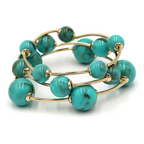 3pc Marble Orb Bead Stretch Bracelet Set Gold Tone Round Ball Bangles