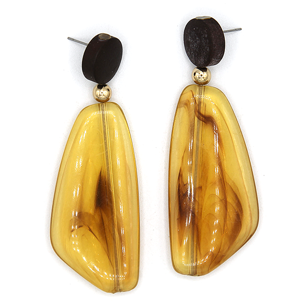 Handcrafted Wood Resin Drop Earrings Glossy Marble Style Geometric Dan