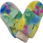 Tie-Dye Faux Fur Orange Mittens – Warm Cozy Winter Fashion Gloves Wo