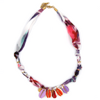 Floral Scarf Necklace White Silk Feel Cowrie Sea Shell Charms Boho Coa
