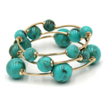 3pc Marble Orb Bead Stretch Bracelet Set Gold Tone Round Ball Bangles