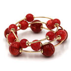 3pc Marble Orb Bead Stretch Bracelet Set Gold Tone Round Ball Bangles