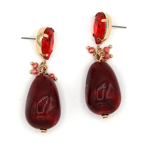 Luxury Gold Frame Gem Resin Teardrop Earrings Dangle Faceted Stone Acc