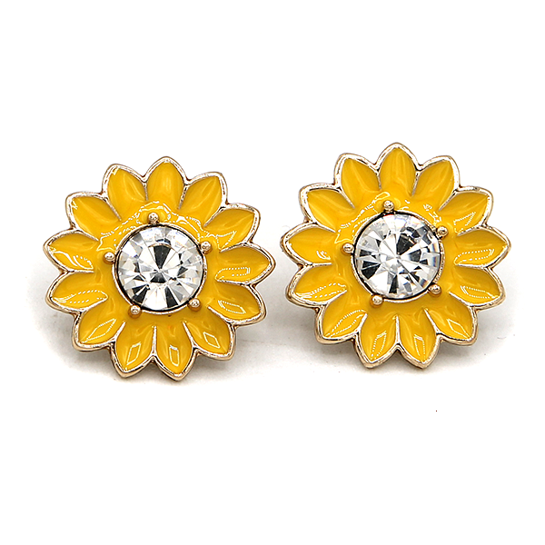 Vintage Enamel Floral Crystal Accent White Earrings Elegant Jewelry