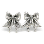 Glitter Ribbon Bow Earrings Silver Pink Sparkle Coquette Aesthetic Sta