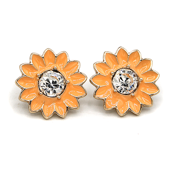 Vintage Enamel Floral Crystal Accent White Earrings Elegant Jewelry