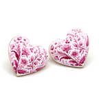 Ceramic Print Heart Earrings Pink Blue Floral Boho Romantic Drop State