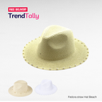 Fedora Straw Hat Ivory Pearl Trim H3036 Summer Sun Beach Travel Access