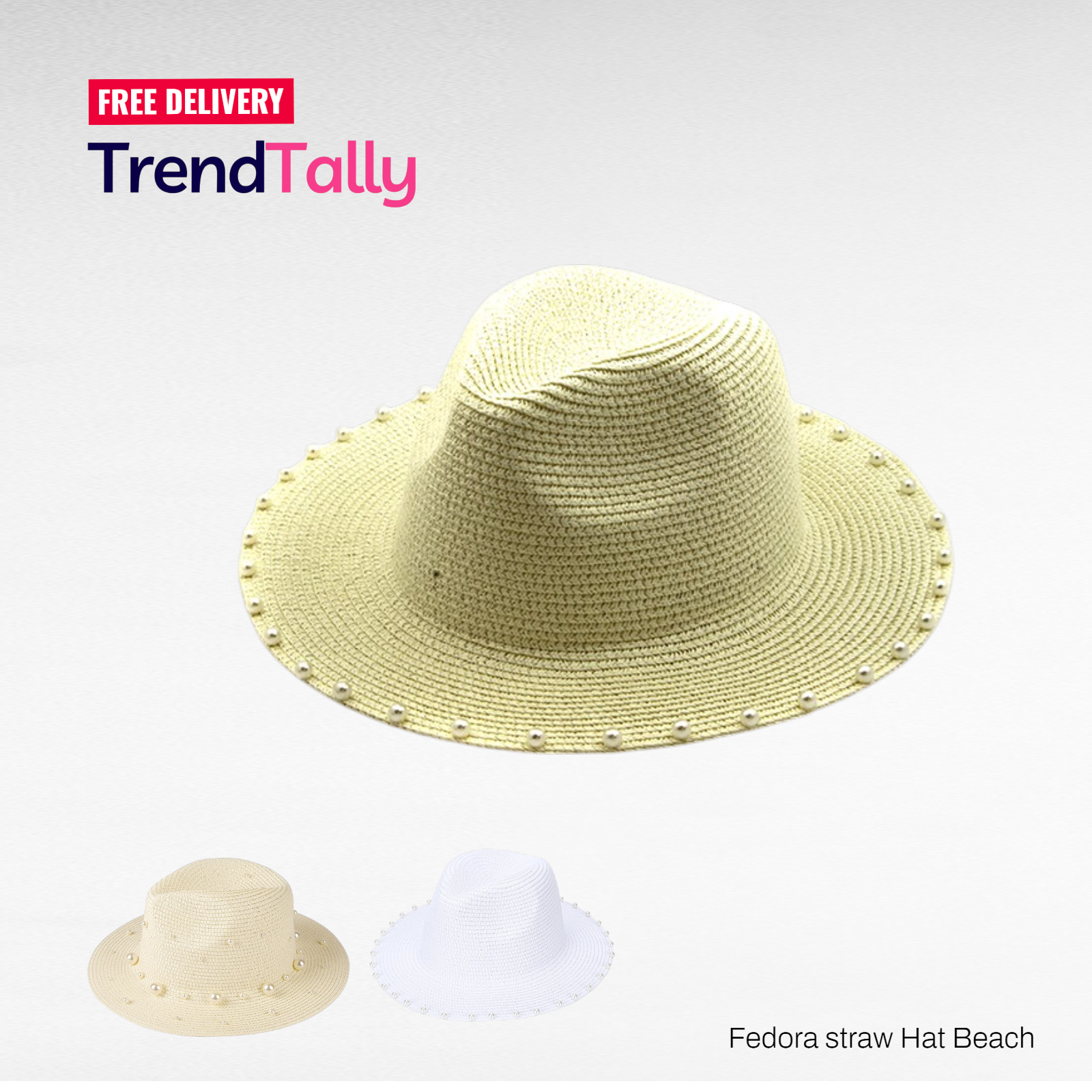 Fedora Straw Hat Ivory Pearl Trim H3036 Summer Sun Beach Travel Access