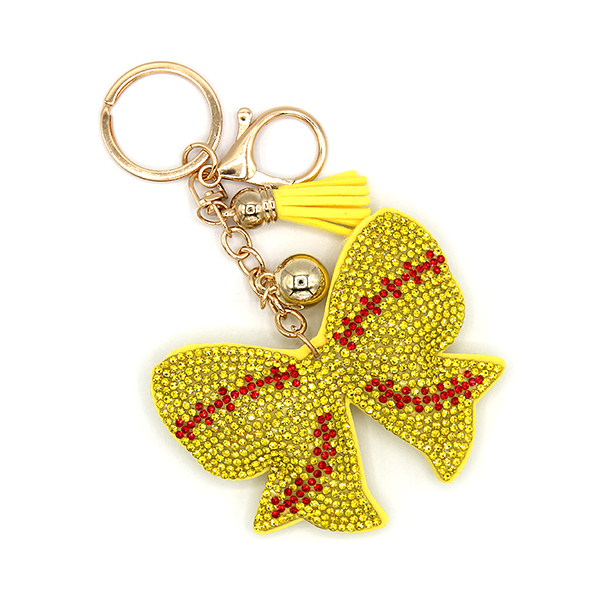 Softball Bow Rhinestone Bag Charm Keychain Gameday Bling Sports Fan Gi