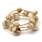 3pc Marble Orb Bead Stretch Bracelet Set Gold Tone Round Ball Bangles