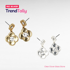 Clover Clear Glass Stone Earrings Gold Silver Two-Tone Lucky Flower Dr