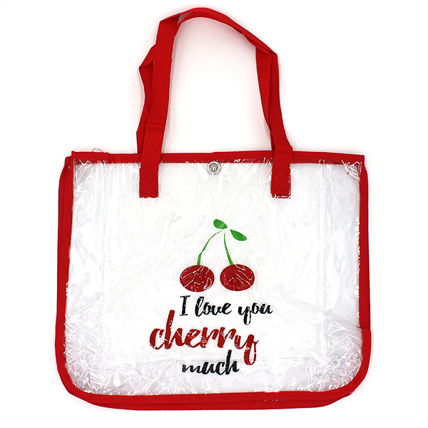 Transparent Cherry Print Tote Bag I Love You Cherry Much Clear Red Bea