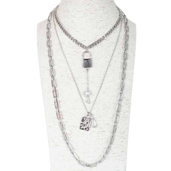 Garden Party 3-Strand Layered Necklace Gold Silver Mixed Metal Lock Lo