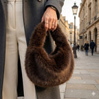 Faux Fur Single Handle Tote Bag Taupe Plush Shearling Handbag Cozy Win