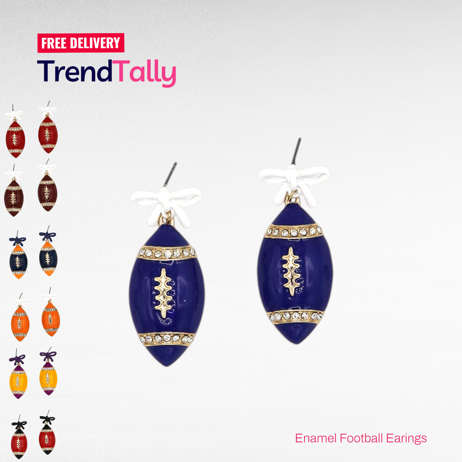 Enamel Football Bow Drop Earrings Gameday Sports Fan Jewelry Tailgate